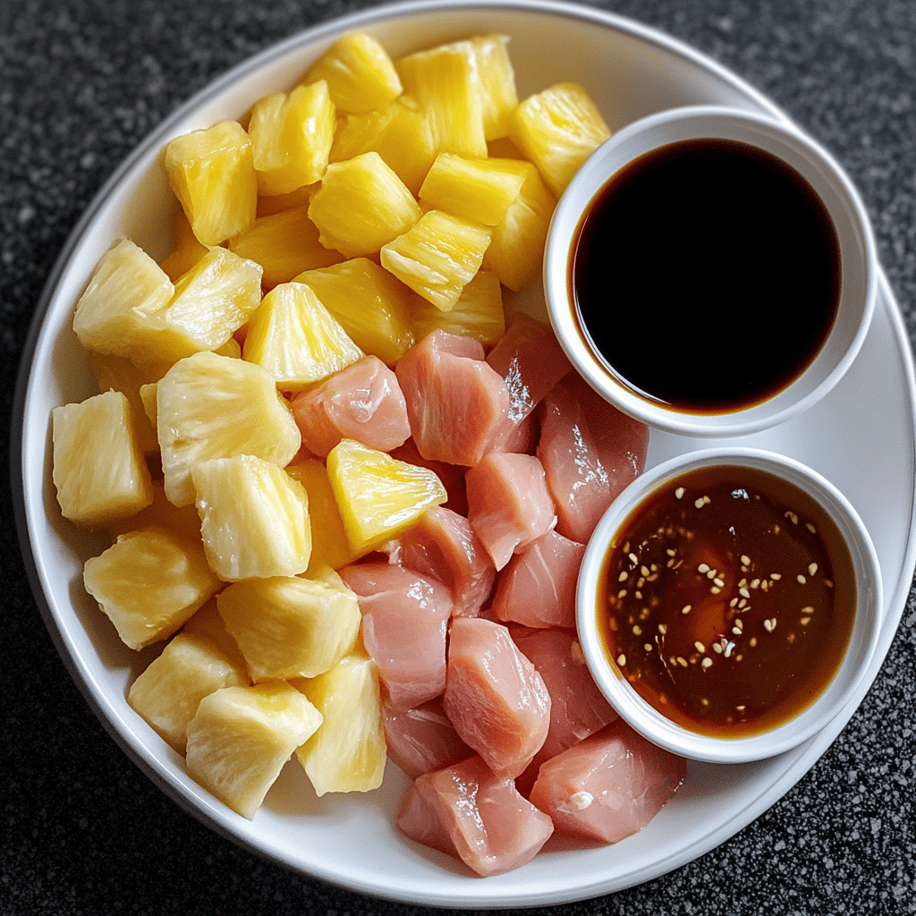 Ingredients for BBQ pineapple chicken skewers