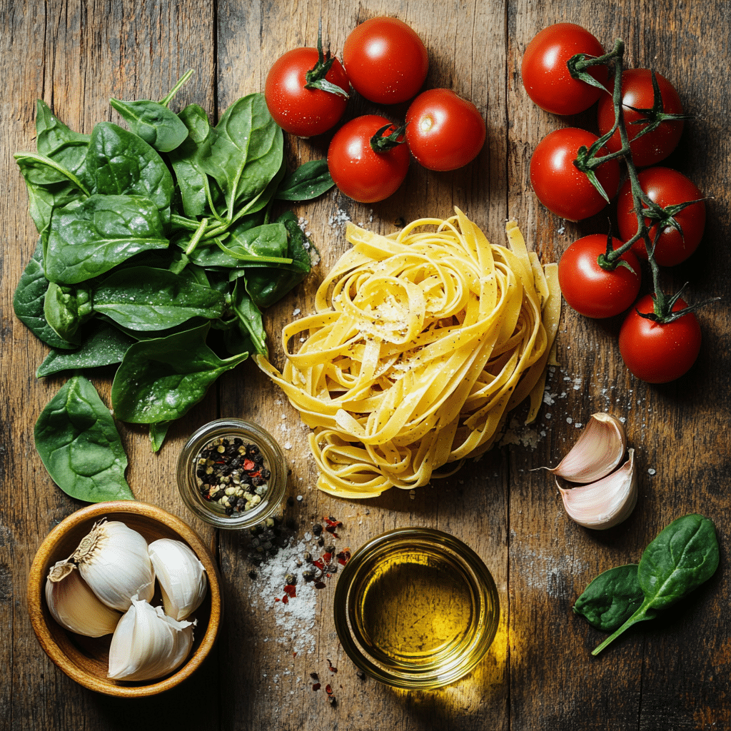 spinach cherry tomato pasta ingredients