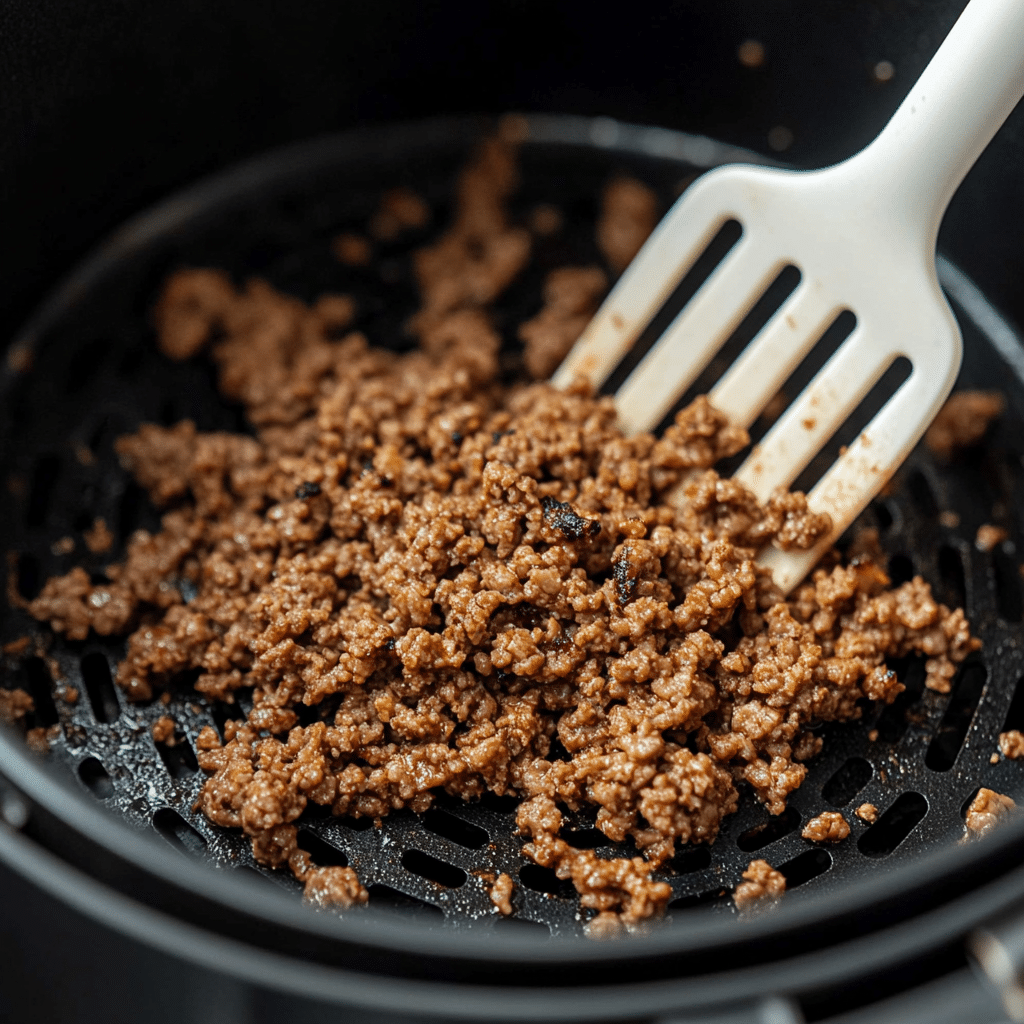 stirring-ground-meat-air-fryer