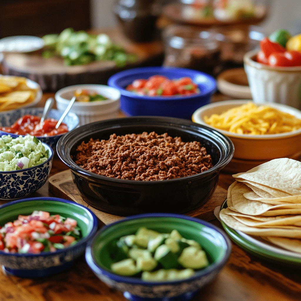 taco bar with crock pot ground beef taco meat