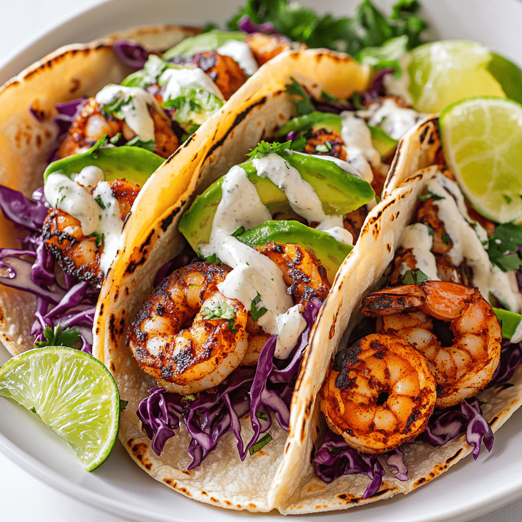blackened shrimp tacos on plate