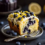 slice of lemon blueberry loaf cake served