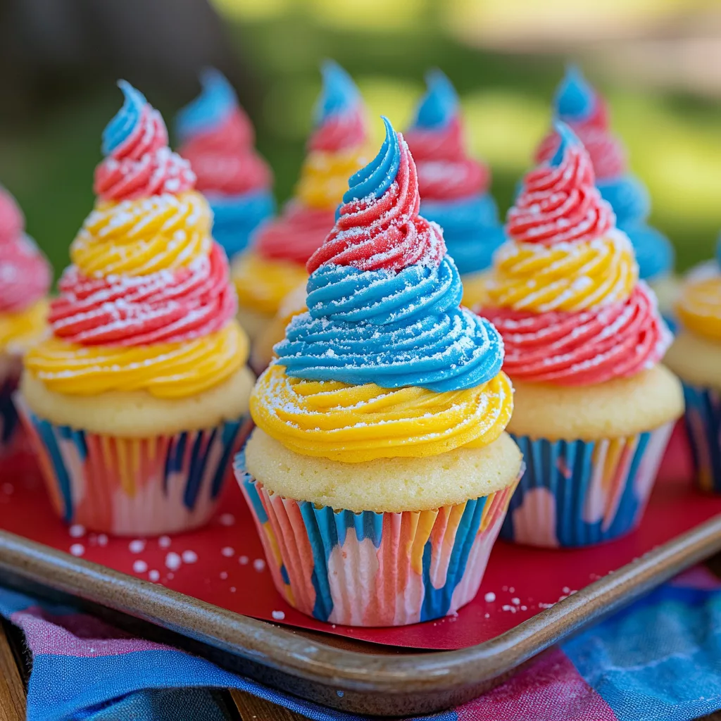Snow cone cupcakes with colorful frosting for summer