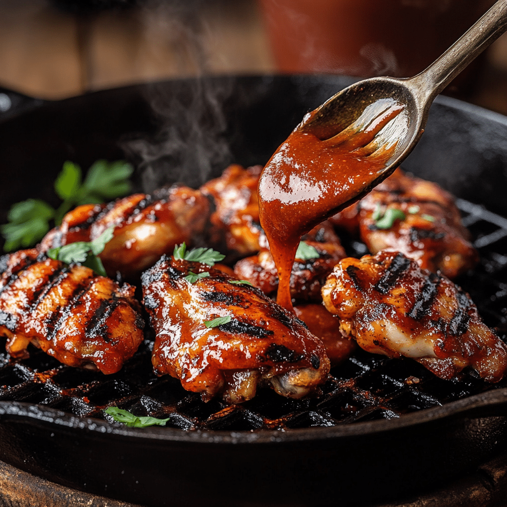 glazing wings with hot BBQ sauce