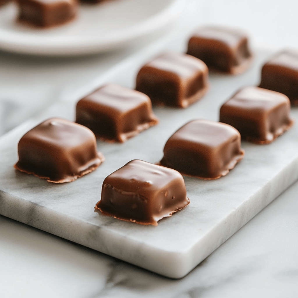 serving chocolate date caramels