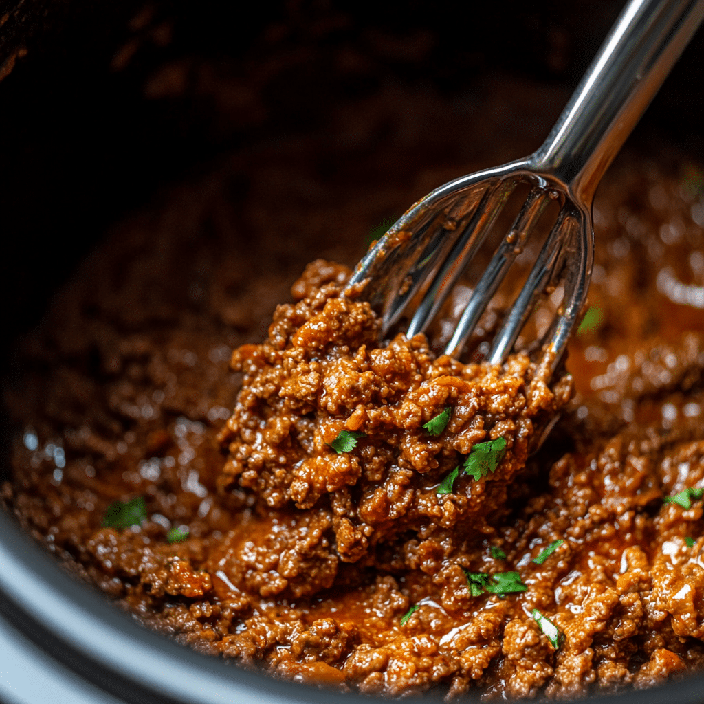 mashing taco meat in crock pot halfway through