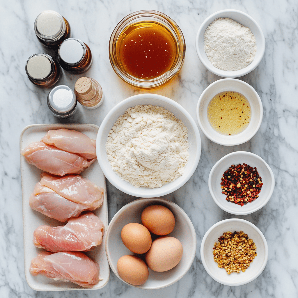 Chicken crispy honey ingredients laid out