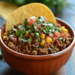 ground beef taco meat crock pot on kitchen counter