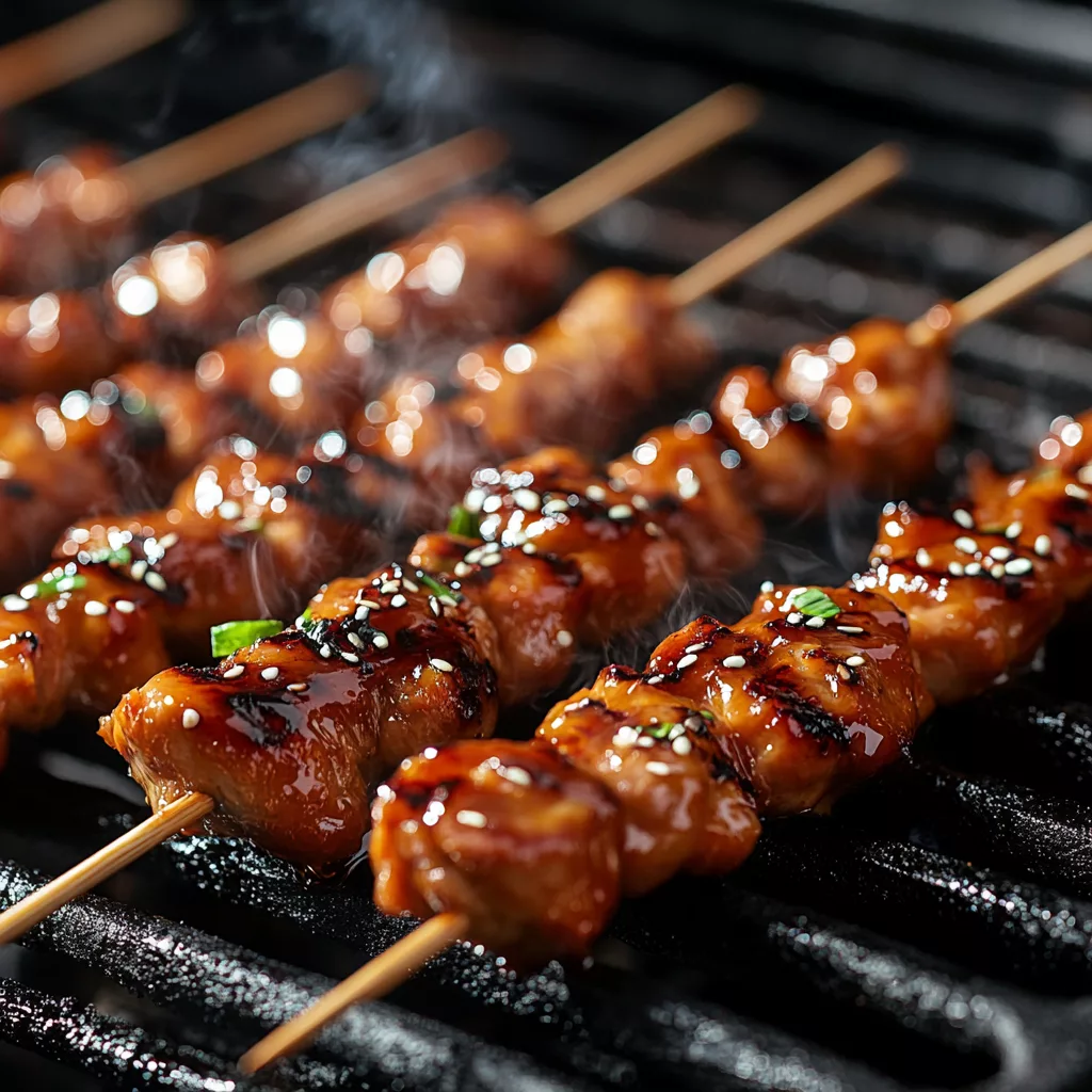 Korean BBQ chicken recipe on grill with sticky glaze