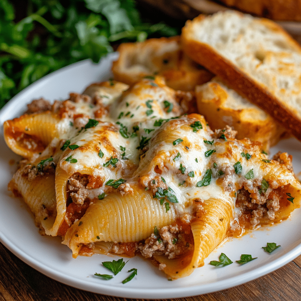 filling stuffed shells with meat and ricotta