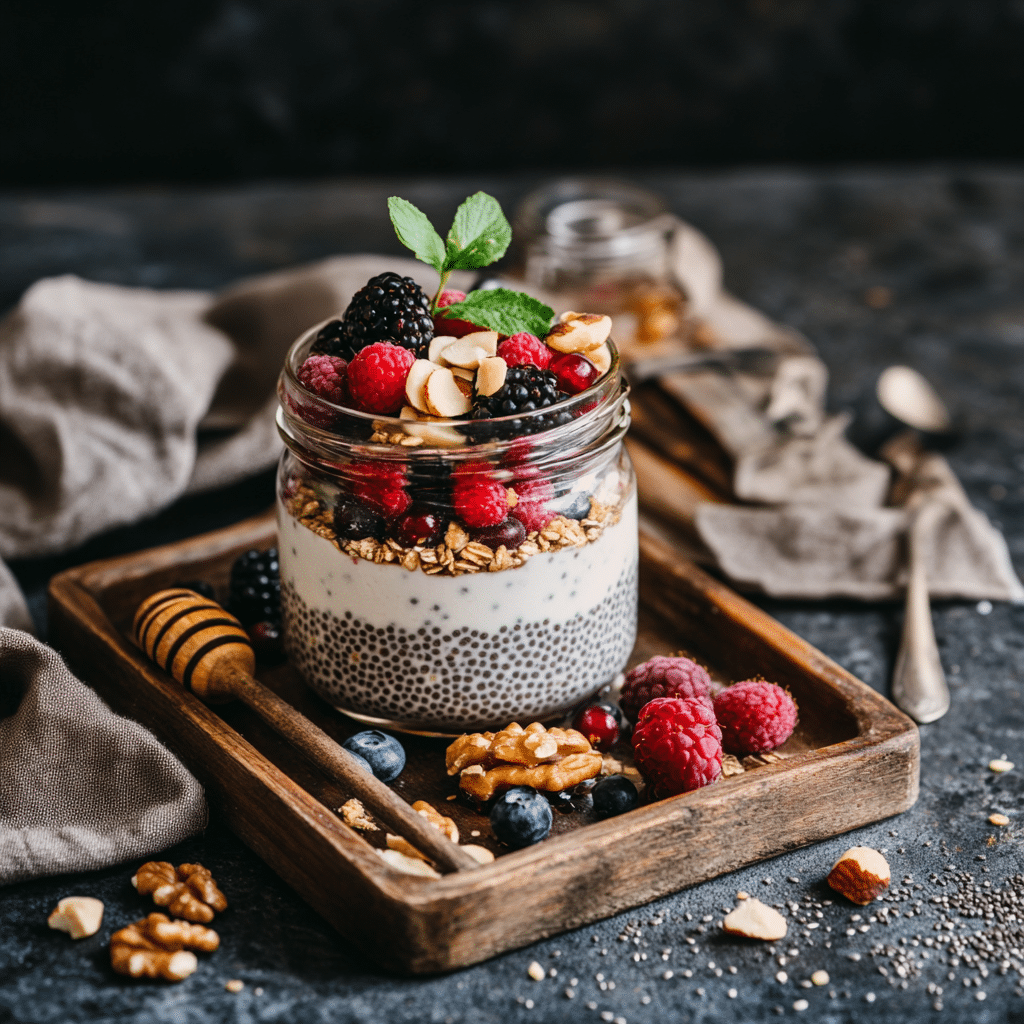 Served Greek yogurt and chia pudding