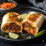 served beef burritos with salsa