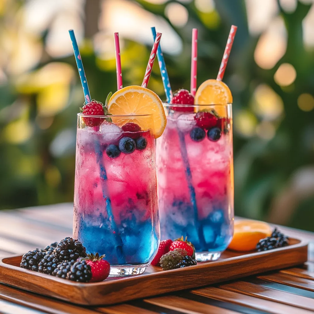 Summer skies layered mocktail in clear glass with mint