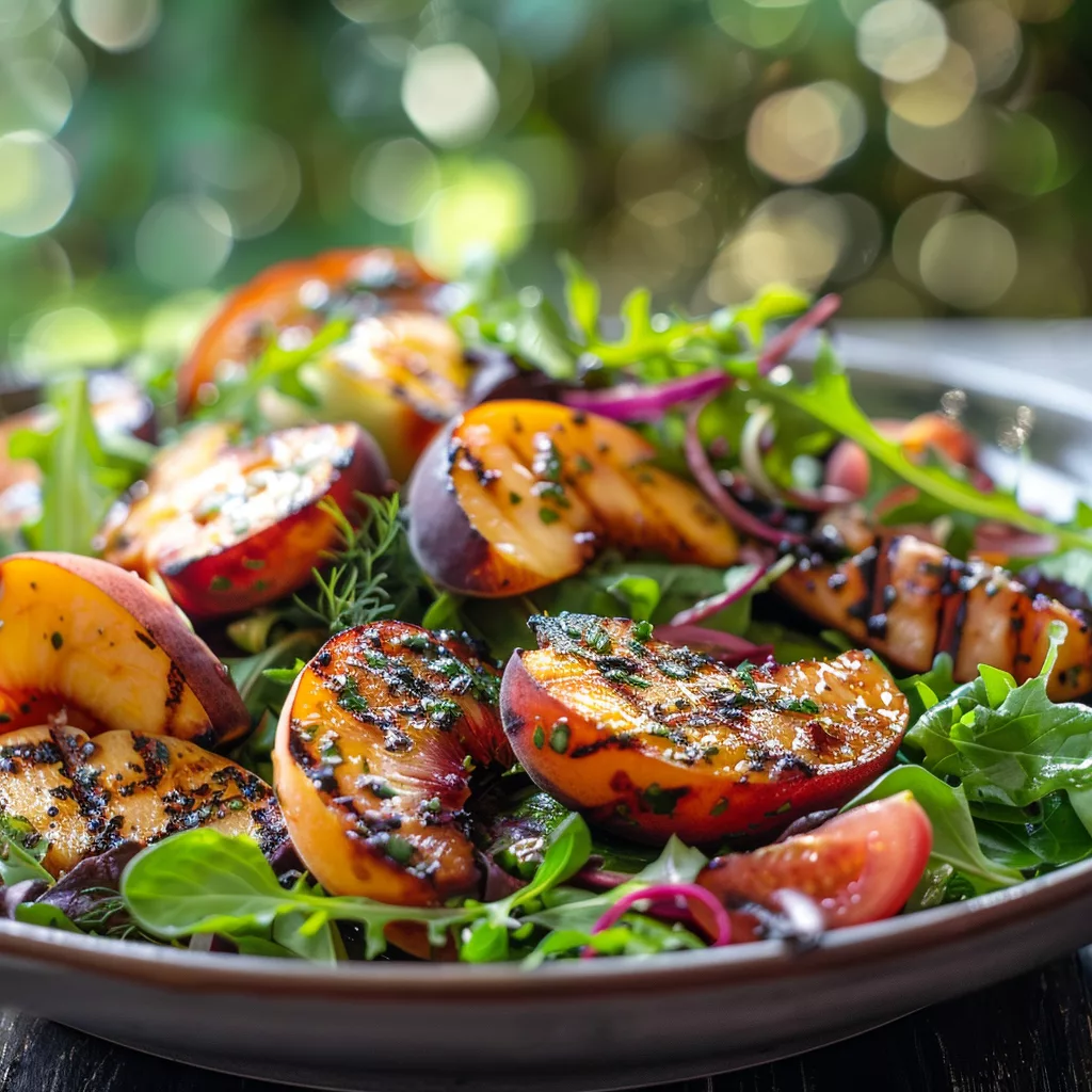 Grilled Peach Salad with Fresh Mint & Honey-Lime Dressing
