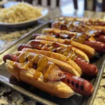 Mini Hot Dogs with Caramelized Onions and Mustard Glaze