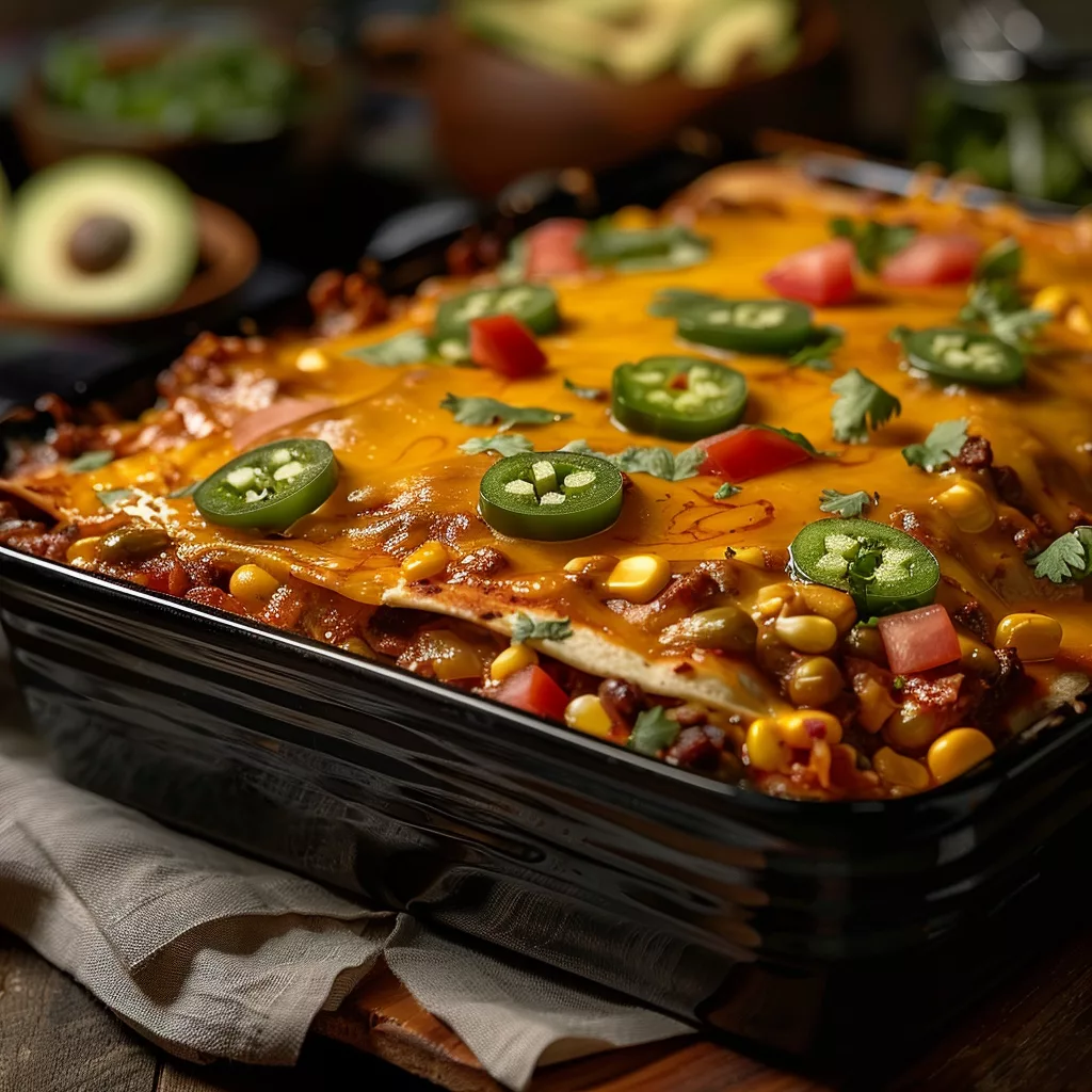 Quick Enchilada Casserole with Cheese and Chicken