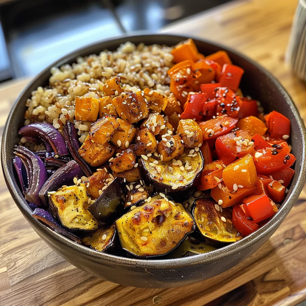 Eggplant Bowl with Roasted Vegetables and Grains